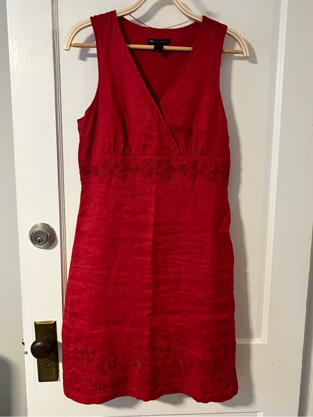 MNG Mango Tomato Red 100% Cotton Embroidered Classic A-line Mini Dress size L